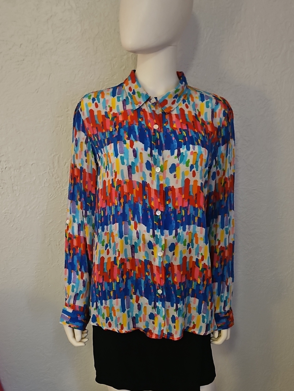 APNY Abstract Multi-Color Button-Front Blouse - Picture 2 of 9